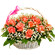 basket of coral roses with babys breath. Taiwan