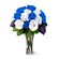 arrangement of blue and white roses